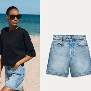 Zara High Waisted Mom Fit Denim Jean Shorts size 4